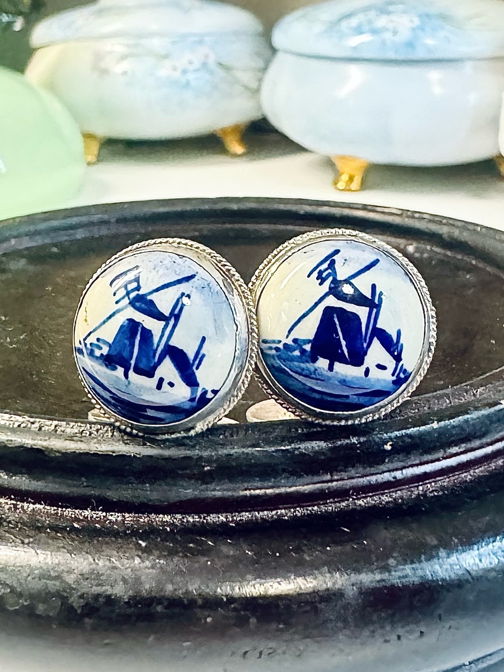 Rare Vtg Delft 833 Silver Windmill Cufflinks – A. Mesker (c. 1930s)